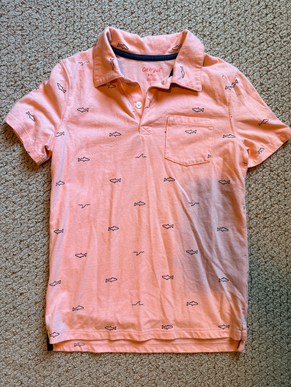 Cat & Jack Coral Pink Polo with Shark Motif (youth M 8/10)